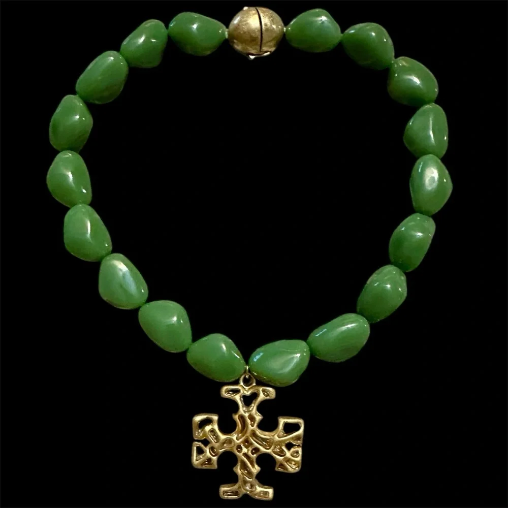 New Auth. Tory Burch Roxanne Statement Necklace; Green w/ Gold Pendant with Tag